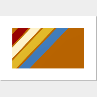 Retro, Vintage Diagonal Stripe Pattern, Crimson, Cream, Yellow, and Blue on Orange Posters and Art